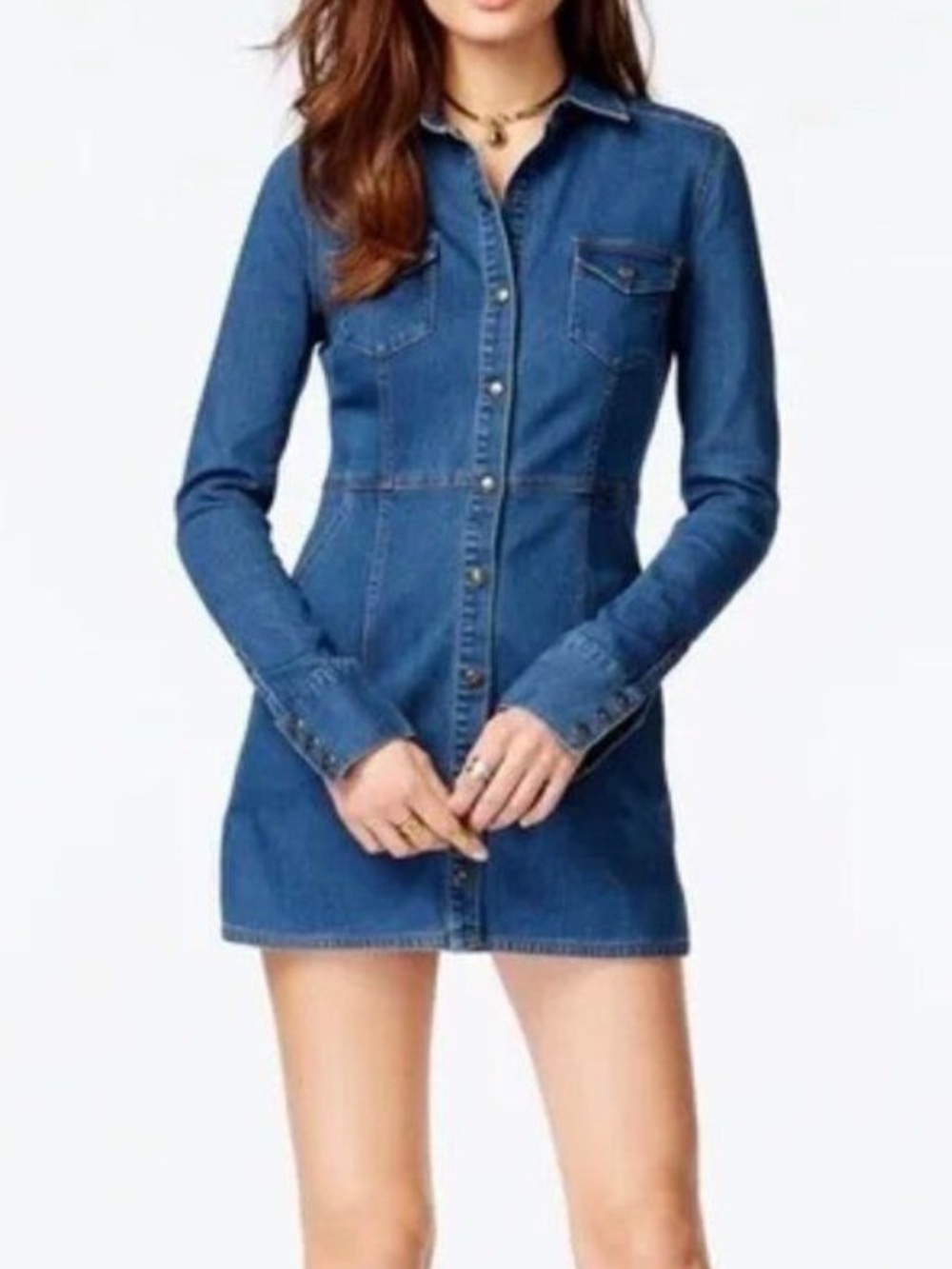 Free People Dynomite Denim Mini Shirt Dress Size: LARGE - Picture 10 of 10